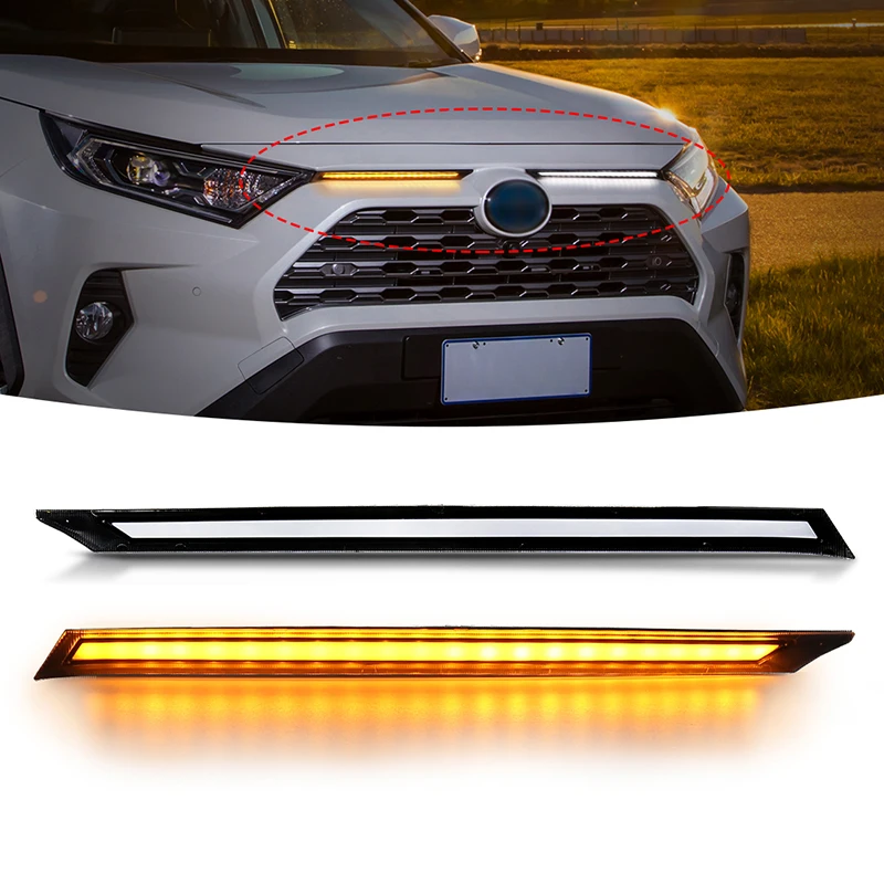 Luces LED de circulación diurna para Toyota RAV4  2019 2020 2021, cubierta de ventilación del capó del motor DRL, lámpara de señal de giro