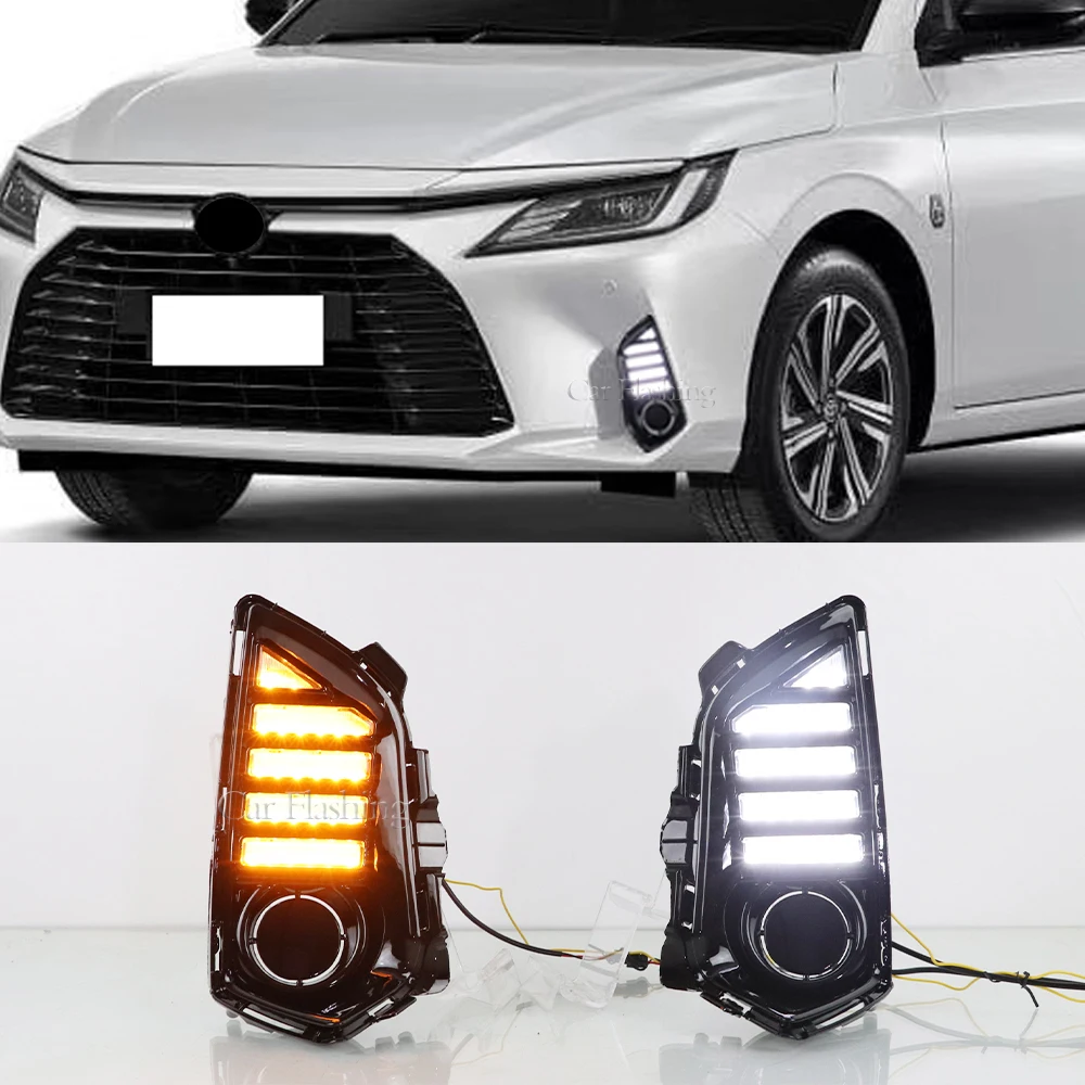 Luz de circulación diurna LED para coche Toyota Yaris Ativ Vios 2023, relé de señal de giro dinámico, luz de día DRL, Neblinero LED